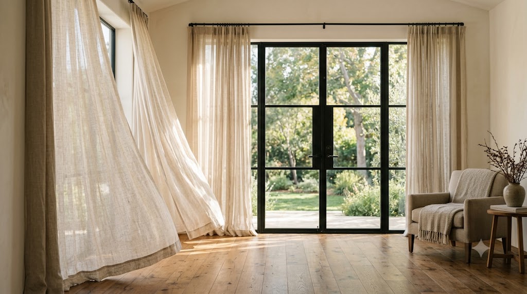 Floor-to-Ceiling Unlined Sheer Linen Drapes